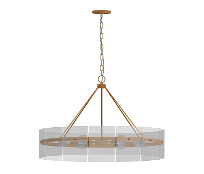 Modern Round Chandelier With Brass Frame Chain And Transparent Mesh Shade 3d model