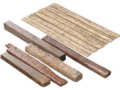 Natural Stone And Wood Materials With Various Textures Including Wooden Planks And Stone Strips 3d model