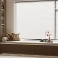Cozy Bay Window Seat With Venetian Blinds Decorative Pillows Tray Table And Flower Vase