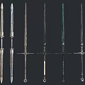 Display Of Different Medieval Sword Types With Metallic Blades And Ancient Designs
