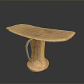 Handcrafted Wooden Stool With Curved Top Cylindrical Base And Twisted Rope Detail