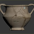 Ancient Two Handled Pottery Vessel With Cracks Base Feet And Inscriptions