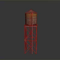 Vintage Water Tower with Red Roof Metal Frame and Ladder Structure