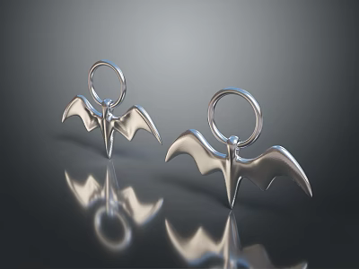 Unique Stylish Silver Bat Shaped Earrings Fashion Accessory For Modern Look 3d model