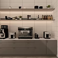 Modern Kitchen Counter With Various Coffee Makers And Appliances On Grey Cabinets