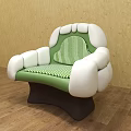 Stylish Single Sofa With Green White Striped Cushion White Armrests And Dark Brown Legs