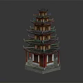 Traditional Chinese Pagoda Architecture With Multiple Tiers Curved Eaves And Red Pillars