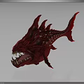 Red Spiky Fish Like Creature With Sharp Teeth And Yellow Spots On Body