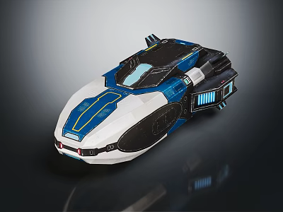 Futuristic Streamlined Space Vehicle With Blue White Design And Transparent Cockpit 3d model