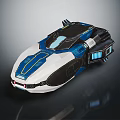 Futuristic Streamlined Space Vehicle With Blue White Design And Transparent Cockpit