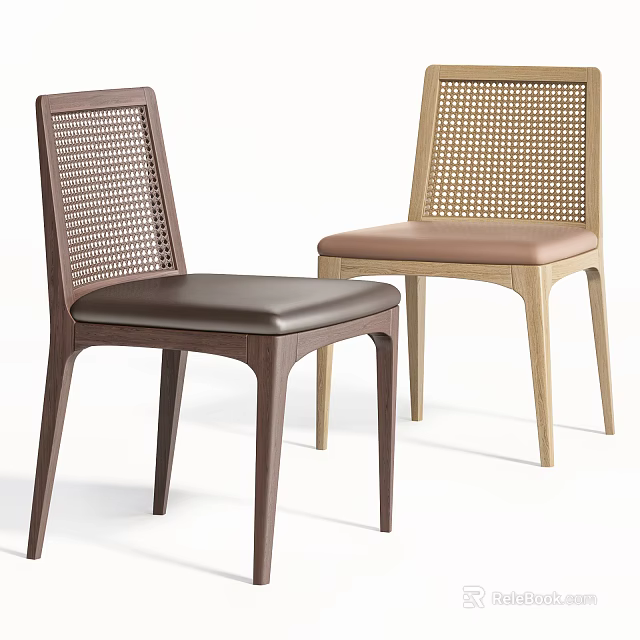 Modern Leisure Chairs With Woven Backrests Leather Seats And Wooden Frames In Different Colors 3d model 