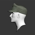 Green Service Hat With Embroidered Badge And Buttons On White Mannequin Head