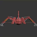 Red Sci Fi Mechanical Spider Game Film Character With Multiple Metallic Legs And Shiny Surface