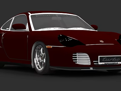 Red Porsche Turbo Sports Car With Sleek Body And Alloy Wheels Design 3d model