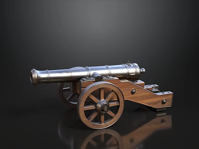 Vintage Bronze Cannon Weapon With Wooden Wheels And Classic Design 3d model
