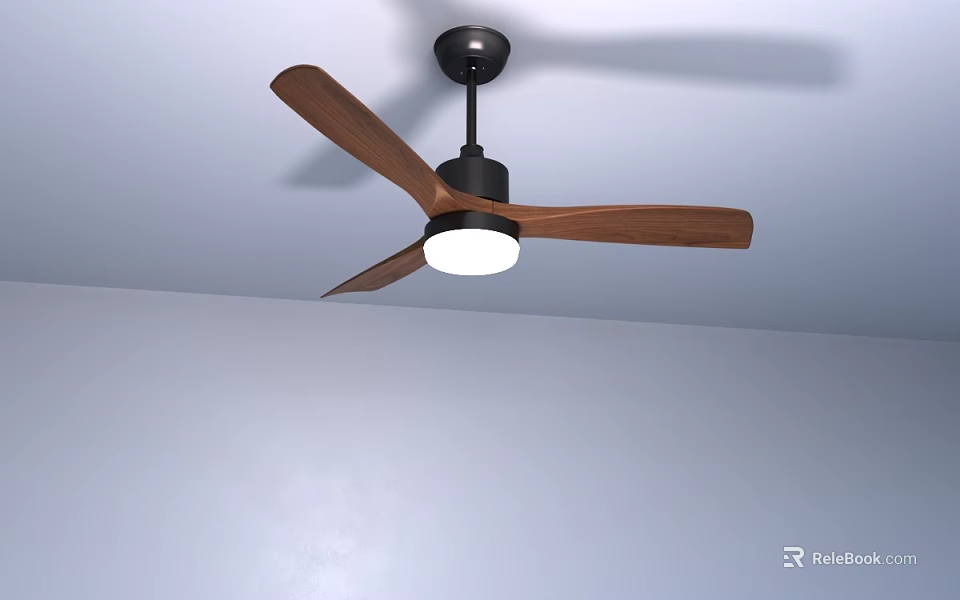Modern Ceiling Fan Light With Wooden Blades And Black Base In Minimalist Interior Design 3d model 