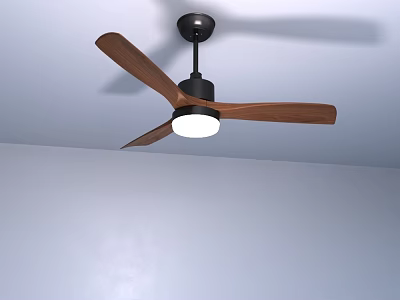 Modern Ceiling Fan Light With Wooden Blades And Black Base In Minimalist Interior Design 3d model