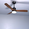 Modern Ceiling Fan Light With Wooden Blades And Black Base In Minimalist Interior Design