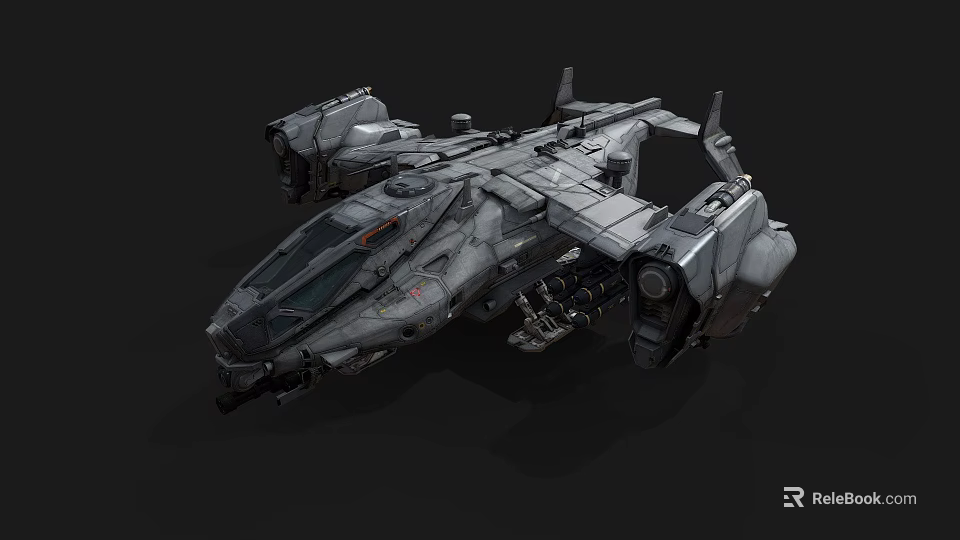 Detailed Futuristic Sci-Fi Spaceship Design With Metallic Armored Structure And Engines 3d model 