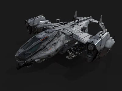 Detailed Futuristic Sci-Fi Spaceship Design With Metallic Armored Structure And Engines 3d model