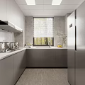Modern Kitchen Interior With Gray Cabinets White Countertop Kitchen Appliances And Natural Light