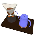 Modern Glass Tea Set with Brown Leather Strap Blue Long Spout Kettle on Brown Tray