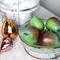 Elegant Ceramic Vessels with Marble Texture and Gold Accents on Kitchen Counter with Fresh Fruits