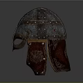 Ancient Viking Style Metal Helmet Weapon With Decorative Rivets And Historical Design