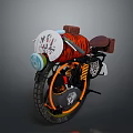 Stylish Vintage Motorcycle With Orange Black Color Scheme Unique Tank Art And Brown Leather Seat
