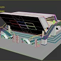 Modern Blue And White Exhibition Stand With Staircases Steps Railings And Panels