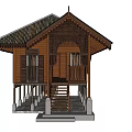 Traditional Wooden House With Sloped Metal Roof Carved Details Porch And Staircase