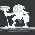 Black And Orange Biomechanical Character With Cannon Arm Standing On Base