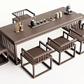 Traditional Chinese Wooden Tea Table Set With Chairs And Simple Design Elements 3d model