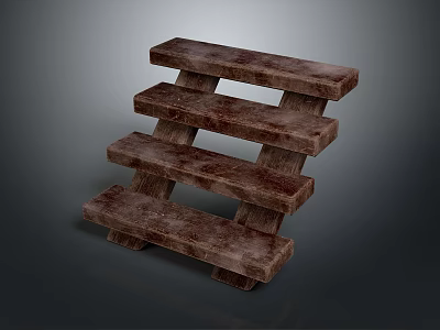 Brown Textured Wooden Stacked Step Structure With Multi Layer Design 3d model