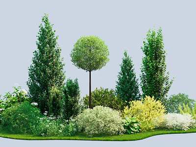 Lush Garden Landscape With Various Types Of Trees And Shrubs 3d model