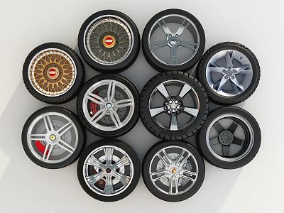 Unique Wall Decor With Various Designed Car Wheels For Home Interior 3d model