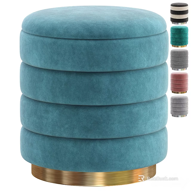 Teal Upholstered Layered Stool With Multiple Color Options For Home Decor 3d model 