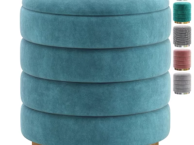 Teal Upholstered Layered Stool With Multiple Color Options For Home Decor 3d model