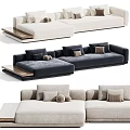 Elegant Modern Sectional Sofa Design With Beige Fabric Pillows And Wooden Ottoman