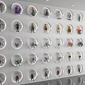Stylish Wall With Circular Display Shelves Showcasing Various Action Figures Collection 3d model
