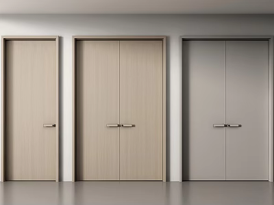 Modern Minimalist Home Interior With Wooden And Gray Double Doors 3d model