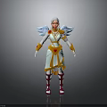 Fantasy Character With White Yellow Costume Red Heart Decoration Red White Boots And Golden Wings