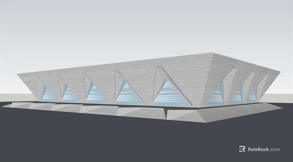 Modern Museum Building With Geometric Facade Triangular Glass Windows And Contemporary Structure 3d model