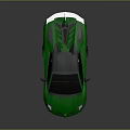 Green Sports Car with Black Roof White Rear Spoiler and Silver Wheels on Reflective Surface