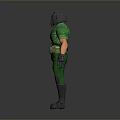 3D Character Model In Green Armor With Helmet Gloves And Boots