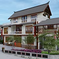 Rural Landscape Featuring Traditional Houses Surrounded By Green Trees Central Courtyard Gardens And Farmland