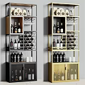 Modern Wine Cabinet With Gray And Gold Finish Wine Bottles Racks And Glasses