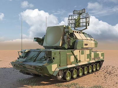 Military Armored Tank With Camouflage Paint In Desert Terrain And Radar System On Top 3d model