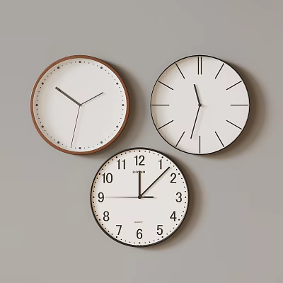Three Stylish Wall Clocks With Different Frame Designs And White Dials 3d model