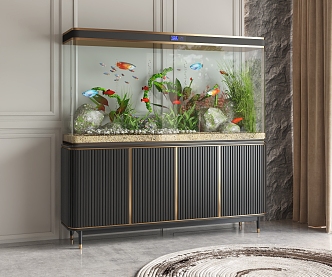 Light Luxury Fish Tank Aquarium Glass Fish Tank Tropical Landscape Tropical Fish Goldfish Water Grass Side Cabinet 3d model